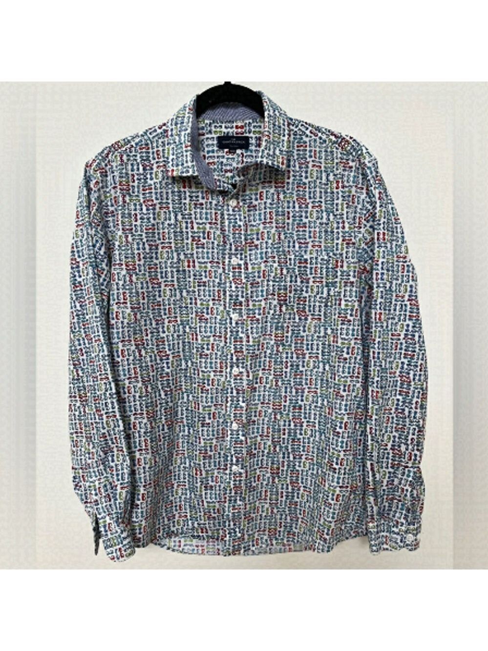 RUE ST. PATRICK Montreal Button Down Long Sleeve Shirt Eyeglasses Pattern Casual
